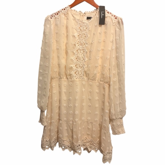 Lulus Lust or Love Cream Embroidered Lace Long Sleeve Dress Large NWT - Picture 6 of 11